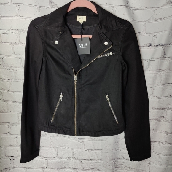 Able Denim The Moto Jacket Black Size XS NWT - Picture 1 of 10